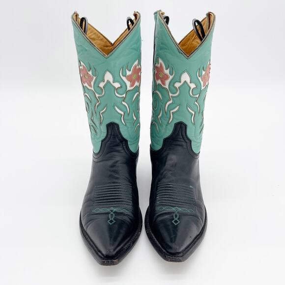 Old Gringo Women's 6 Turquoise Black Pee Wee Flower Inlay Short Cowgirl Boots - Picture 5 of 11
